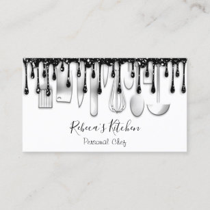 Catering Personal Chef Restaurant Black Drip Knife Business Card