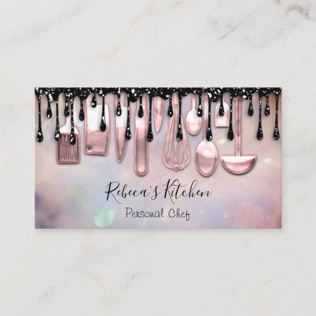 Catering Personal Chef Restaurant Cooking DripPink Business Card (Front)