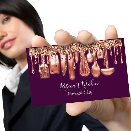 Catering Personal Chef Restaurant Copper Purple Business Card