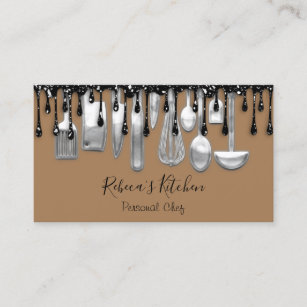 Catering Personal Chef Restaurant Drip Black Brown Business Card