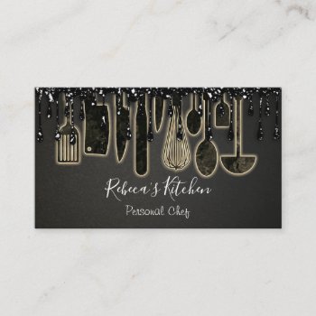 Catering Personal Chef Restaurant Drip Black Gold  Business Card by luxury_luxury at Zazzle