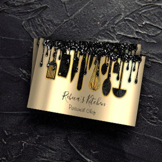Catering Personal Chef Restaurant Drip Black Gold Business Card