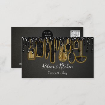Catering Personal Chef Restaurant Drip Black Qr  Business Card by luxury_luxury at Zazzle