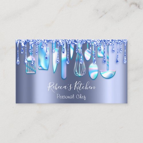 Catering Personal Chef Restaurant Drip BlueGlitter Business Card