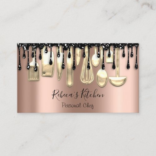 Catering Personal Chef Restaurant Drip Gold Rose Business Card