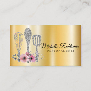 Catering Personal Chef Restaurant Drip Red Gold B Business Card