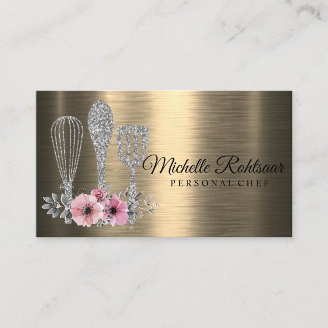 Catering Personal Chef Restaurant Drip Red Gold Business Card (Front)
