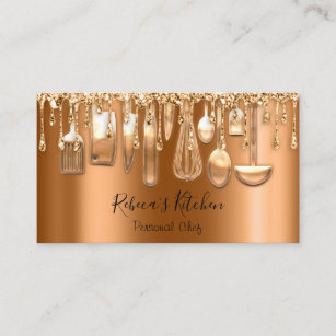 Catering Personal Chef Restaurant Drip Rose Copper Business Card