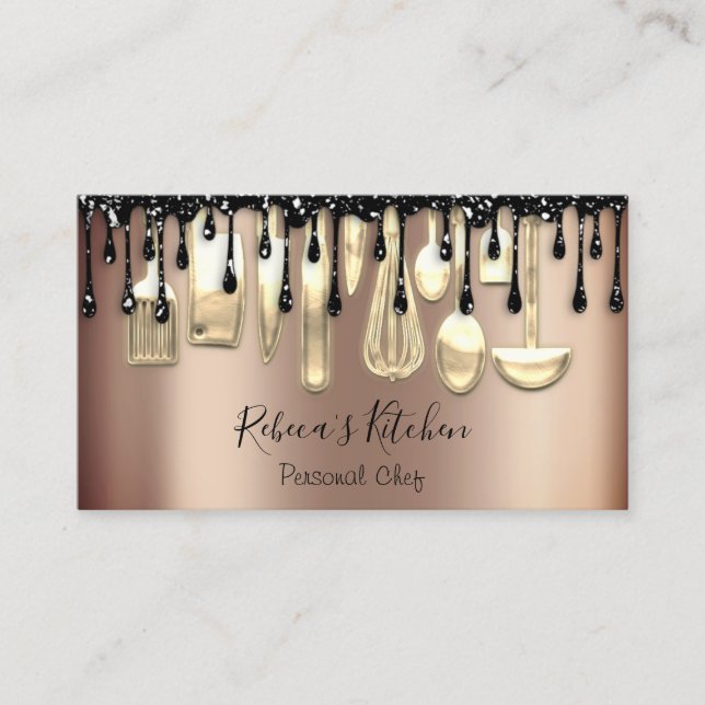 Catering Personal Chef Restaurant Drip Rose Gold Business Card (Front)