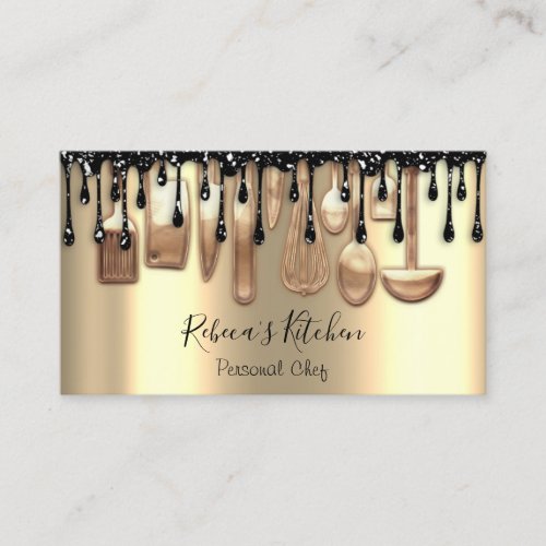 Catering Personal Chef Restaurant Drip Rose Gold Business Card
