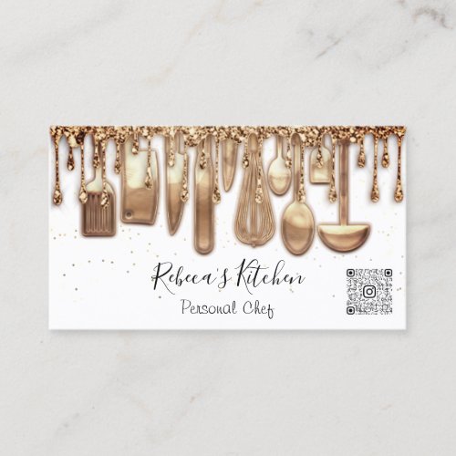 Catering Personal Chef Restaurant Drip Rose QR  Business Card