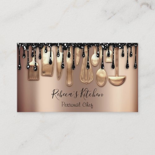 Catering Personal Chef Restaurant Drip RoseGlitter Business Card