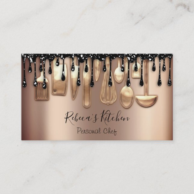 Catering Personal Chef Restaurant Drip RoseGlitter Business Card (Front)