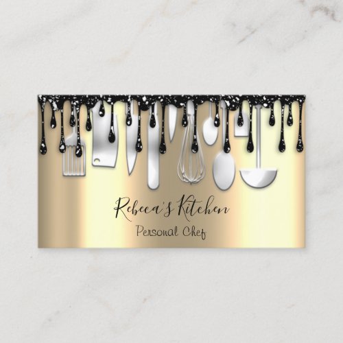Catering Personal Chef Restaurant Drip SilverGold  Business Card