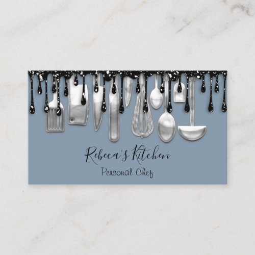 Catering Personal Chef Restaurant Drip Smoky Blue Business Card