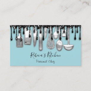 Catering Personal Chef Restaurant Drips Black Blue Business Card