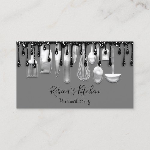Catering Personal Chef Restaurant Drips Black Drip Business Card