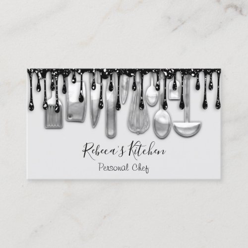 Catering Personal Chef Restaurant Drips Black Gray Business Card