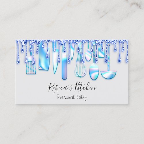 Catering Personal Chef Restaurant Drips Blue Knife Business Card