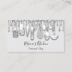 Catering Personal Chef Restaurant Drips Gray Knife Business Card
