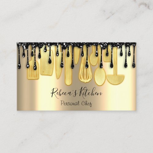Catering Personal Chef Restaurant Gold Black Drips Business Card