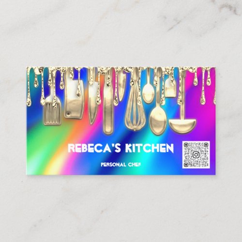 Catering Personal Chef Restaurant GoldDrip QR Code Business Card
