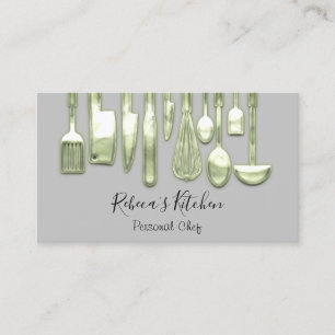 Catering Personal Chef Restaurant Green Gray Business Card