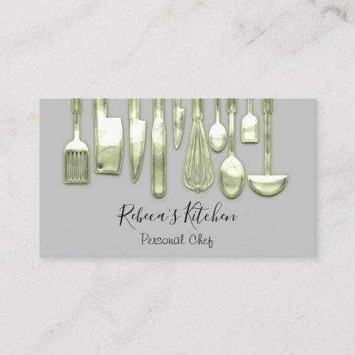 Catering Personal Chef Restaurant Green Gray Business Card