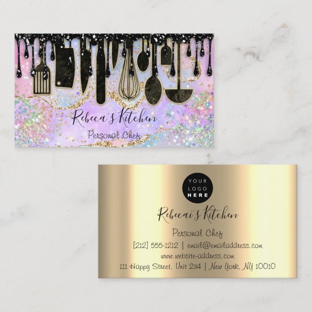 Catering Personal Chef Restaurant Holograph Drips Business Card (Front/Back)