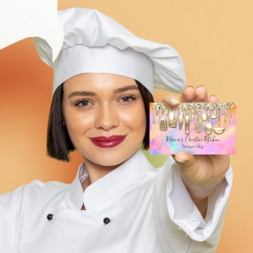 Catering Personal Chef Restaurant QR Code Pink Business Card