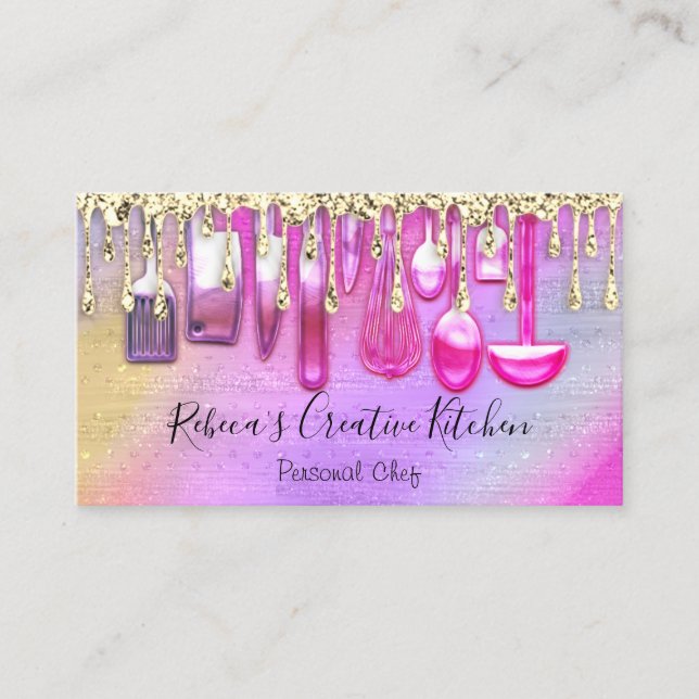 Catering Personal Chef Restaurant QR Code Pink  Business Card (Front)
