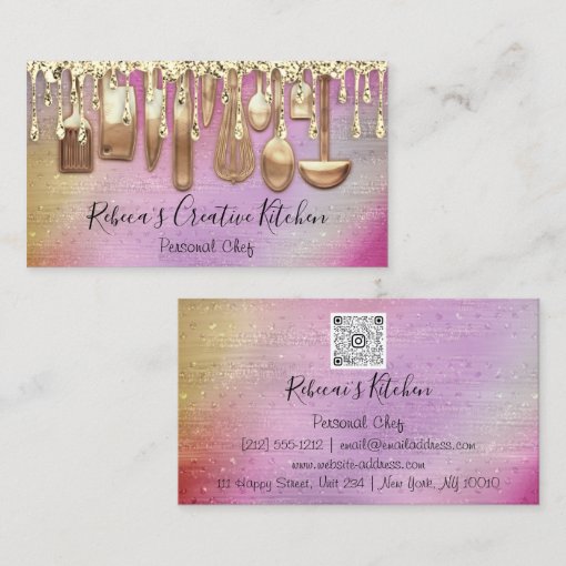 Catering Personal Chef Restaurant QR Code Utensils Business Card Zazzle