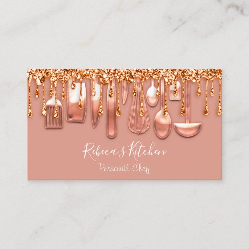 Catering Personal Chef Restaurant Rose Drip Copper Business Card