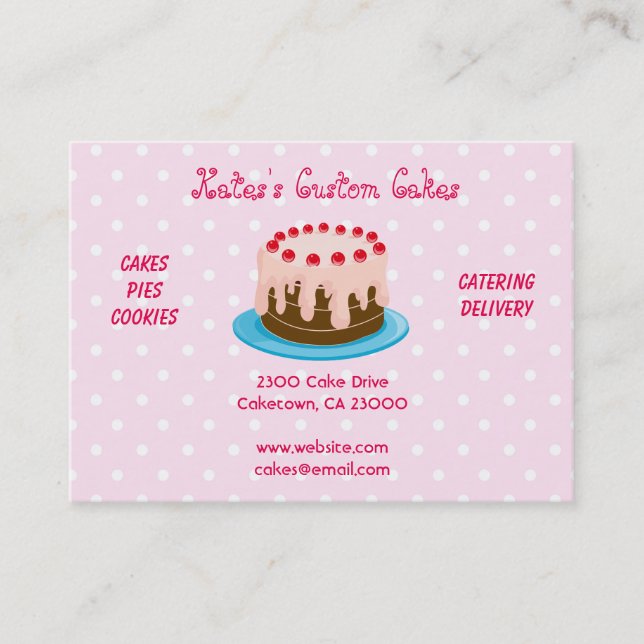 Catering Pink and White Polka Dot Business Card (Front)