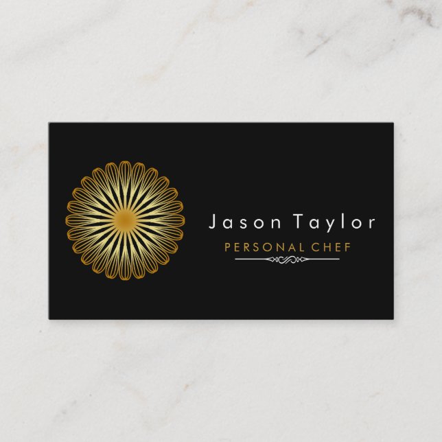 Catering Retro Black Chef Gold Whisk Circle Business Card (Front)