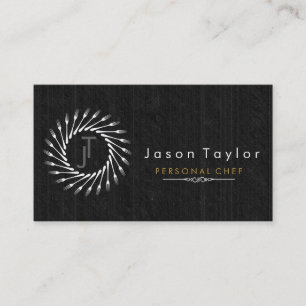 Catering Retro Black Wood Chef Gold Fork Circle Business Card