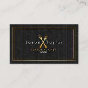 Catering Retro Black Wood Chef Gold Fork Crossed Business Card