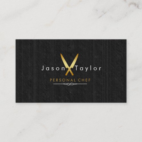 Catering Retro Black Wood Chef Gold Knife Crossed Business Card