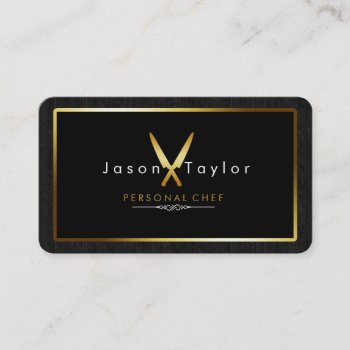Catering Retro Black Wood Chef Gold Knife Crossed Business Card by tsrao100 at Zazzle