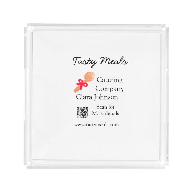Catering services add name QR code website bakery  Acrylic Tray (Front)