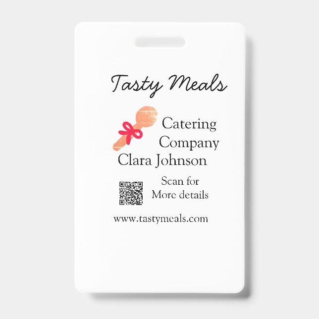 Catering services add name QR code website bakery  Badge (Front)