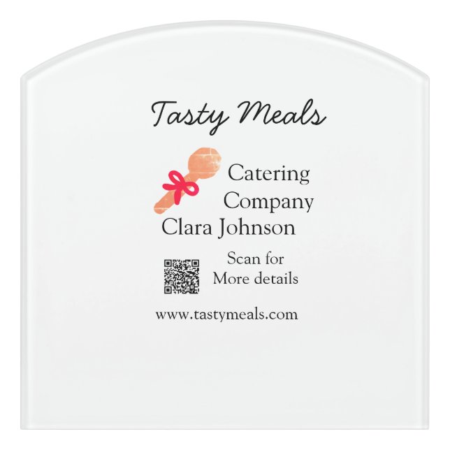 Catering services add name QR code website bakery  Door Sign (Contour Front)