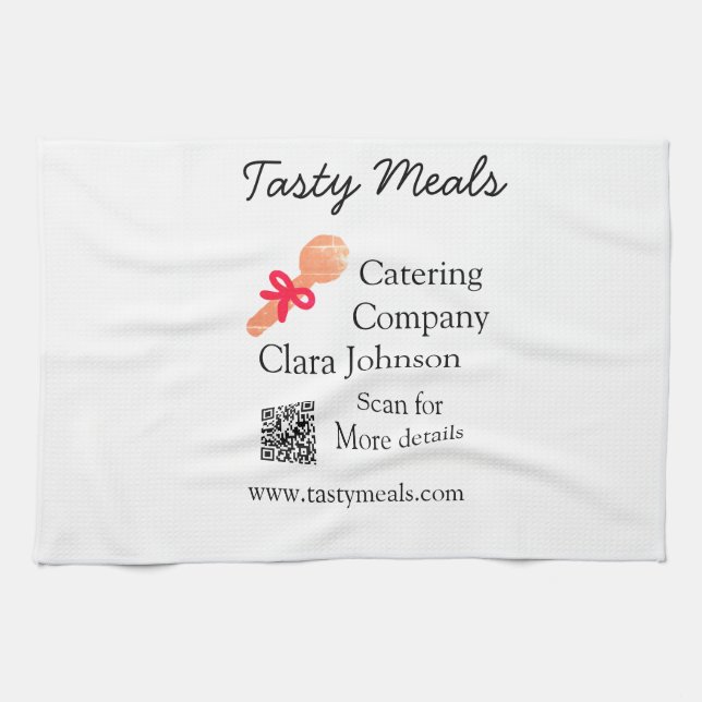 Catering services add name QR code website bakery  Kitchen Towel (Horizontal)