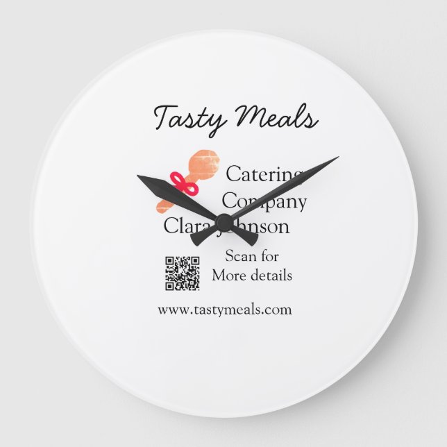 Catering services add name QR code website bakery  Large Clock (Front)