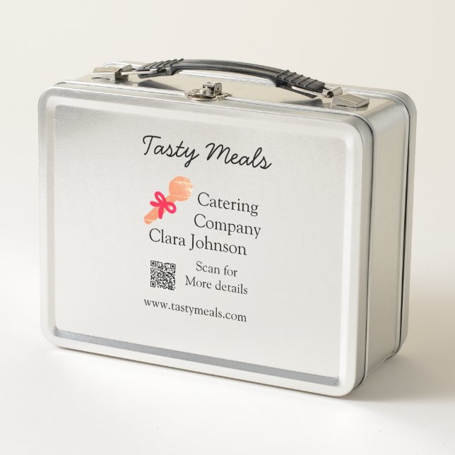 Catering services add name QR code website bakery  Metal Lunch Box (Front)