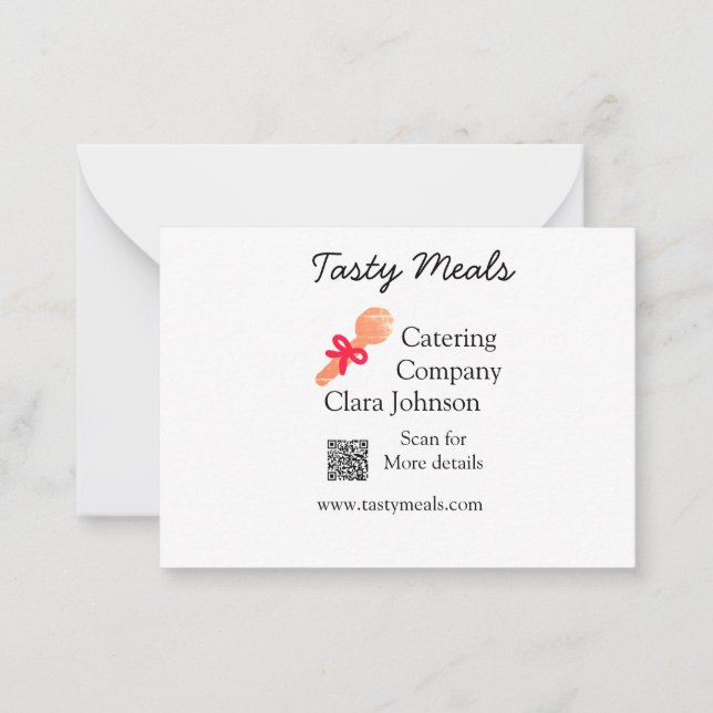 Catering services add name QR code website bakery  Note Card (Front)