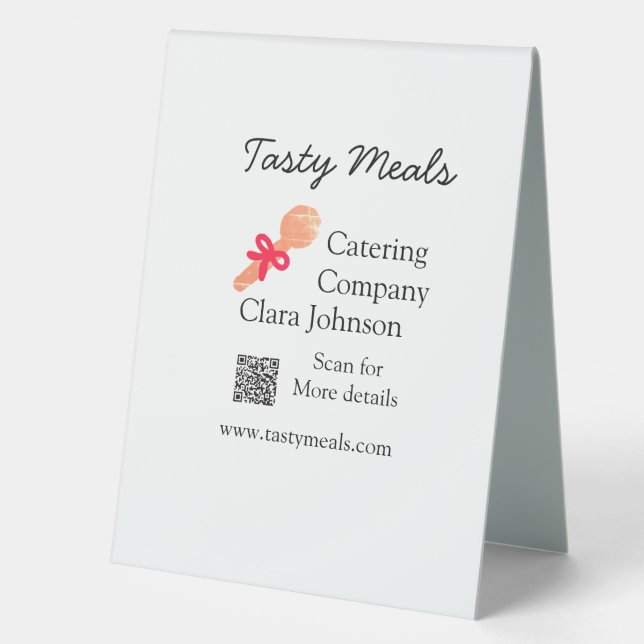 Catering services add name QR code website bakery  Table Tent (Front)