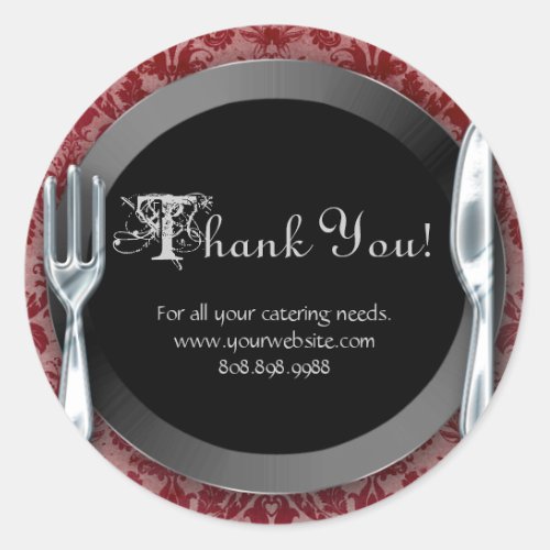 Catering Thank You Stickers Silver Cutlery Red