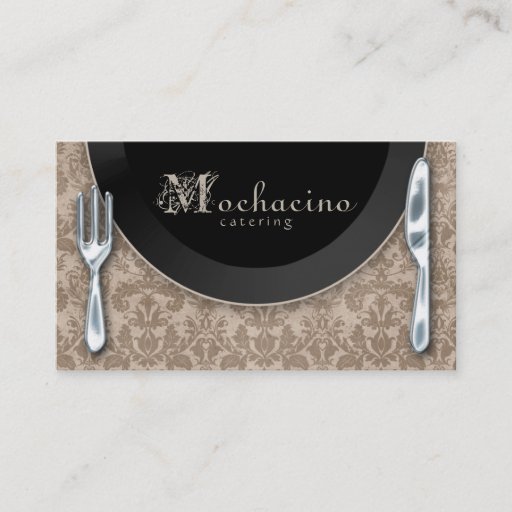 Customizable Catering Business Cards Cutlery Plate Beige