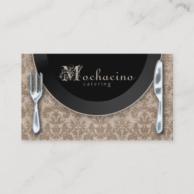 Catering Utensils Cutlery Plate Beige Business Card (Front)